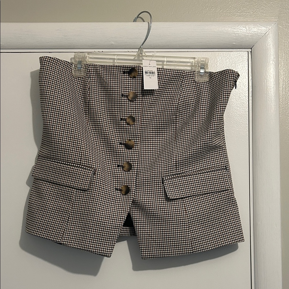 Ann Taylor Classic Brown and Tan Houndstooth Top